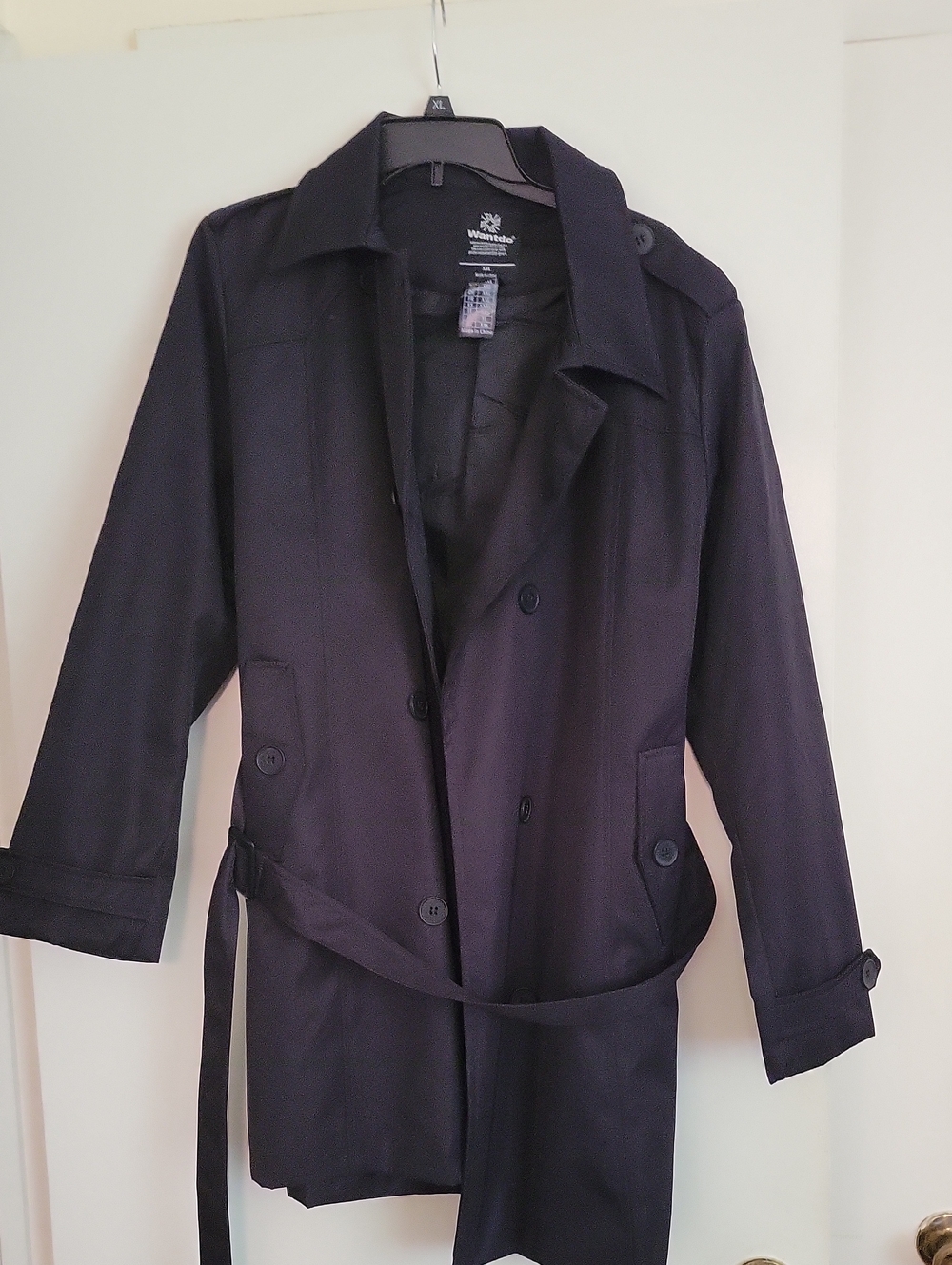 Black Double-Breasted Trench Coat with Belt